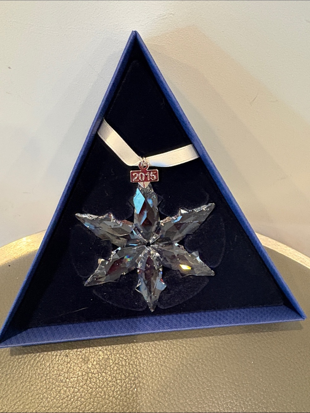 Crystal Snowflake Ornament - 2015 Commemorative (Silver Ribbon)